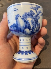 A fine Chinese blue and white stem cup, Kangxi