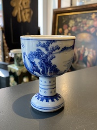A fine Chinese blue and white stem cup, Kangxi