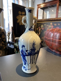 A Chinese blue and white vase with elephant head handles, Kangxi