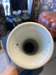A Chinese blue and white bottle vase with a frog, a lizard and butterflies, Transitional period