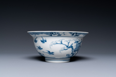 A Chinese blue and white 'twelve magpies' bowl, Chenghua mark, Kangxi