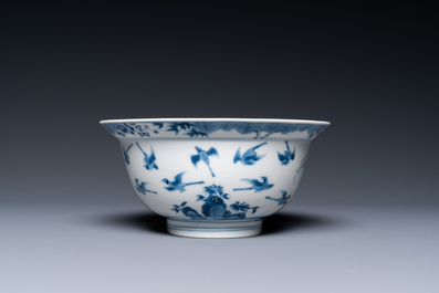 A Chinese blue and white 'twelve magpies' bowl, Chenghua mark, Kangxi