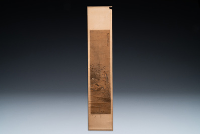 Luo Qing (1821-1899): vier scrolls met figuren in landschappen, inkt en kleur op papier
