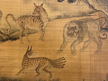Ding Gao (? - 1761): &lsquo;Paysage aux animaux mythiques&rsquo;, encre et couleurs sur soie