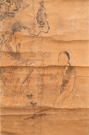 Luo Qing (1821-1899): vier scrolls met figuren in landschappen, inkt en kleur op papier