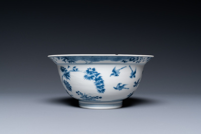 A Chinese blue and white 'twelve magpies' bowl, Chenghua mark, Kangxi
