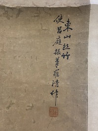 Luo Qing (1821-1899): vier scrolls met figuren in landschappen, inkt en kleur op papier