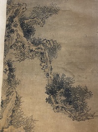 Luo Qing (1821-1899): vier scrolls met figuren in landschappen, inkt en kleur op papier