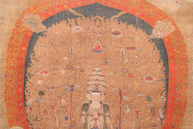 Chinese school: 'De 33-koppige Avalokitesvara', inkt en kleur op zijde, Qing