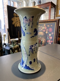 A Chinese blue, white and copper-red celadon-ground 'Eight horses of Mu Wang' vase, Kangxi