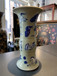 A Chinese blue, white and copper-red celadon-ground 'Eight horses of Mu Wang' vase, Kangxi