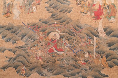 Chinese school: 'De 33-koppige Avalokitesvara', inkt en kleur op zijde, Qing