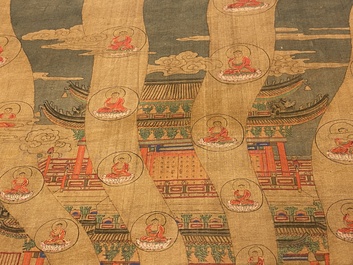 Chinese school: 'De 33-koppige Avalokitesvara', inkt en kleur op zijde, Qing