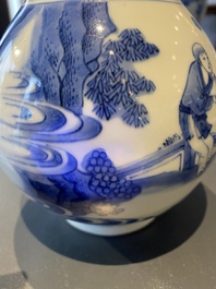 A pair of Chinese blue and white 'Wang Xizhi' bottle vases, Transitional period