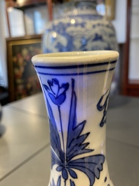 A pair of Chinese blue and white 'Wang Xizhi' bottle vases, Transitional period