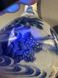 A pair of Chinese blue and white 'Wang Xizhi' bottle vases, Transitional period
