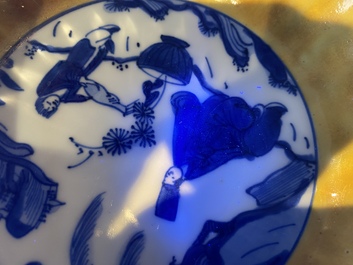 A pair of lobed Chinese blue and white yellow edge plates, 'hare' mark, Wanli