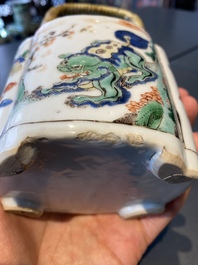 A Chinese famille verte 'mythical animals' teapot, Kangxi
