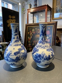 A pair of Chinese blue and white 'Wang Xizhi' bottle vases, Transitional period