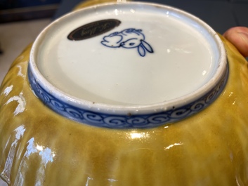 A pair of lobed Chinese blue and white yellow edge plates, 'hare' mark, Wanli