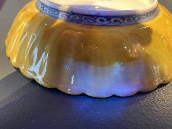 A pair of lobed Chinese blue and white yellow edge plates, 'hare' mark, Wanli