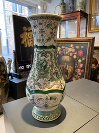 A large Chinese famille verte vase, Kangxi