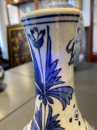 A pair of Chinese blue and white 'Wang Xizhi' bottle vases, Transitional period