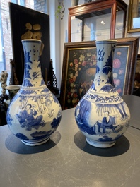 A pair of Chinese blue and white 'Wang Xizhi' bottle vases, Transitional period