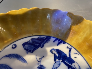 A pair of lobed Chinese blue and white yellow edge plates, 'hare' mark, Wanli