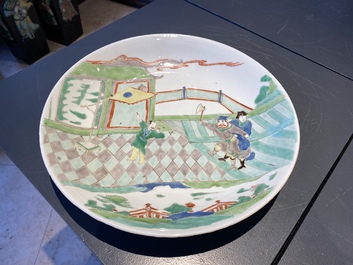 A Chinese famille verte dish with a narrative scene, Kangxi