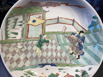 A Chinese famille verte dish with a narrative scene, Kangxi