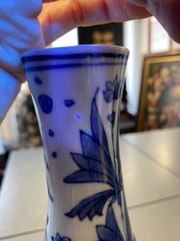 A pair of Chinese blue and white 'Wang Xizhi' bottle vases, Transitional period