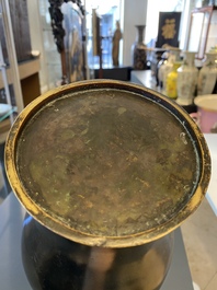 A Chinese bronze 'meiping' vase with applied dragons, Kangxi