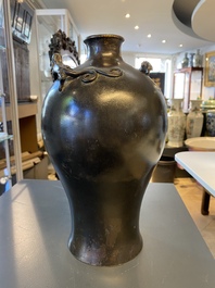 A Chinese bronze 'meiping' vase with applied dragons, Kangxi