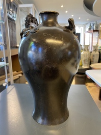 A Chinese bronze 'meiping' vase with applied dragons, Kangxi
