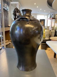 A Chinese bronze 'meiping' vase with applied dragons, Kangxi