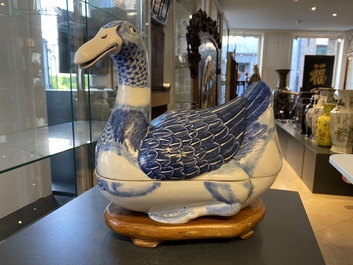A pair of Chinese blue and white duck-shaped tureens and covers, Republic