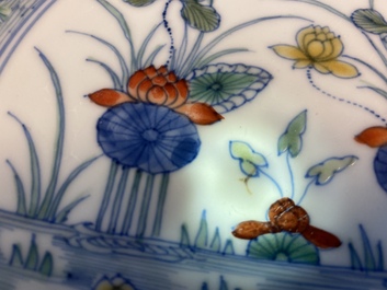 A Chinese doucai 'mandarin ducks' plate, Chenghua mark, 18/19th C.