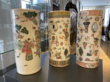 Three Chinese famille rose hat stands, 19th C.