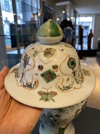 A Chinese famille verte 'Xi Xiang Ji' vase and cover, Kangxi