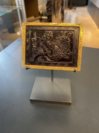 A Chinese gilt-copper box set with glass plaques, Beijing Imperial workshops, Qianlong