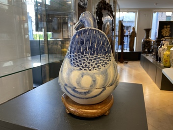 A pair of Chinese blue and white duck-shaped tureens and covers, Republic
