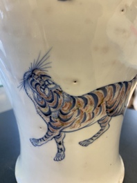 A Chinese blue, white and copper-red 'meiping' vase with mythical animals, Qianlong mark, 18/19th C.