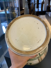 A Chinese famille verte 'Xi Xiang Ji' vase and cover, Kangxi