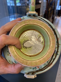 A large Chinese famille rose lime green-ground teapot for the Straits or Peranakan market, Guangxu mark and of the period
