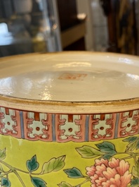 A large Chinese famille rose lime green-ground teapot for the Straits or Peranakan market, Guangxu mark and of the period