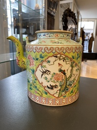 A large Chinese famille rose lime green-ground teapot for the Straits or Peranakan market, Guangxu mark and of the period