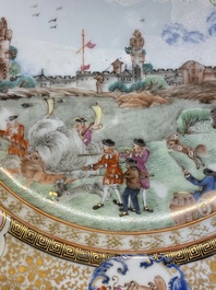A Chinese famille rose 'Calcutta Tiger Hunt' plate, Qianlong