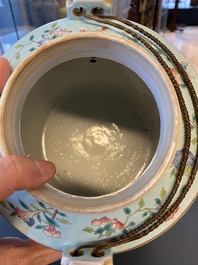 A large Chinese famille rose lime green-ground teapot for the Straits or Peranakan market, Guangxu mark and of the period