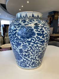 A Chinese blue and white 'peony scroll' vase, Kangxi